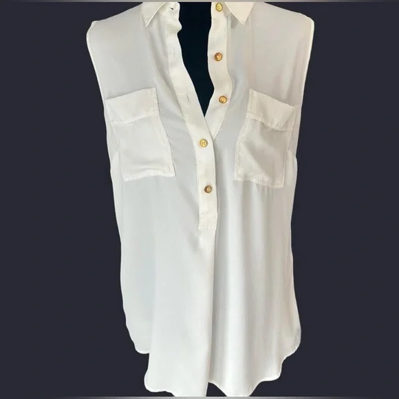 Jones New York White Sleeveless Blouse with Gold Buttons - Picture 2 of 5